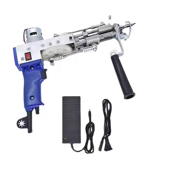 Kit de pistola de mechones Azul 2 en 1, pistola para hacer alfombras de alta velocidad, pistola eléctrica para tejer alfombras, ajuste de velocidad de pila y pila cortada