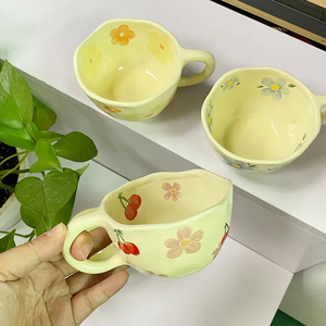 Msh Korean Hand Pinch Irregular Flower Glaze <strong>Ceramic</strong> 2024 Milk Mug