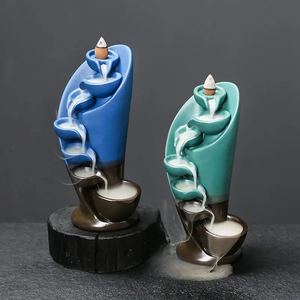 Decoratieve Accessoires Voor Thuiskantoor Backflow Waterval Wierookbrander Kegelstokjes Houder In Porseleinen Aromatherapie Diffuser - Product Image 2