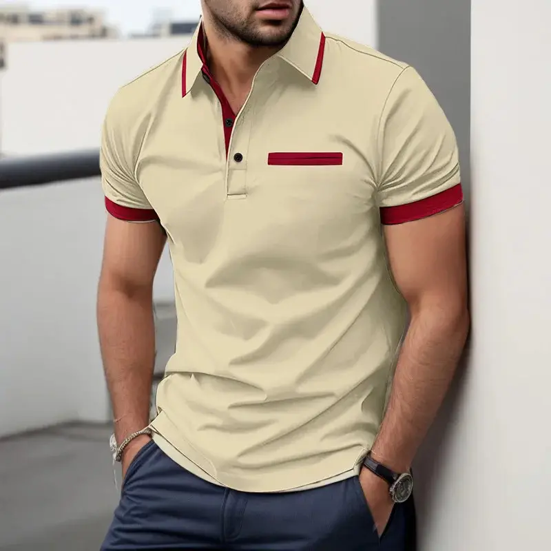 Yijin Summer New Men's Casual Short sleeved Polo Shirt Fashion Flip Collar Polyester T-shirt Men's Breathable Polo Shirt