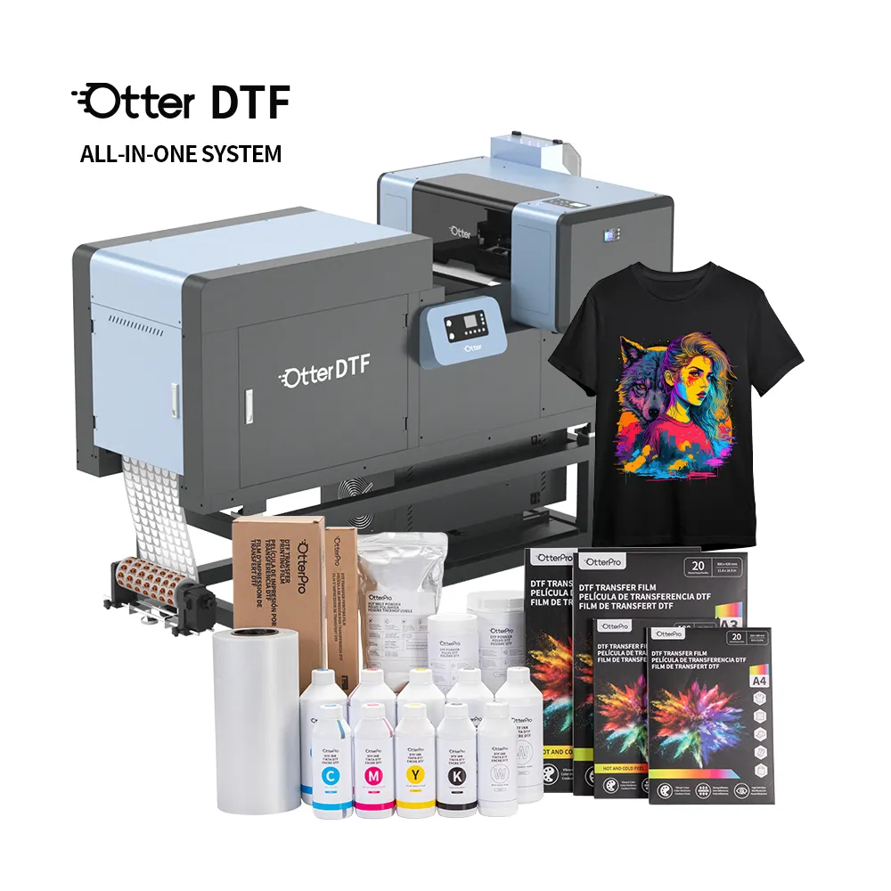 Impresora DTF todo en uno Otter Dual i1600 Cabezal de impresión Impresora de inyección de tinta Impresora DTF industrial de película para mascotas con agitador y horno secador