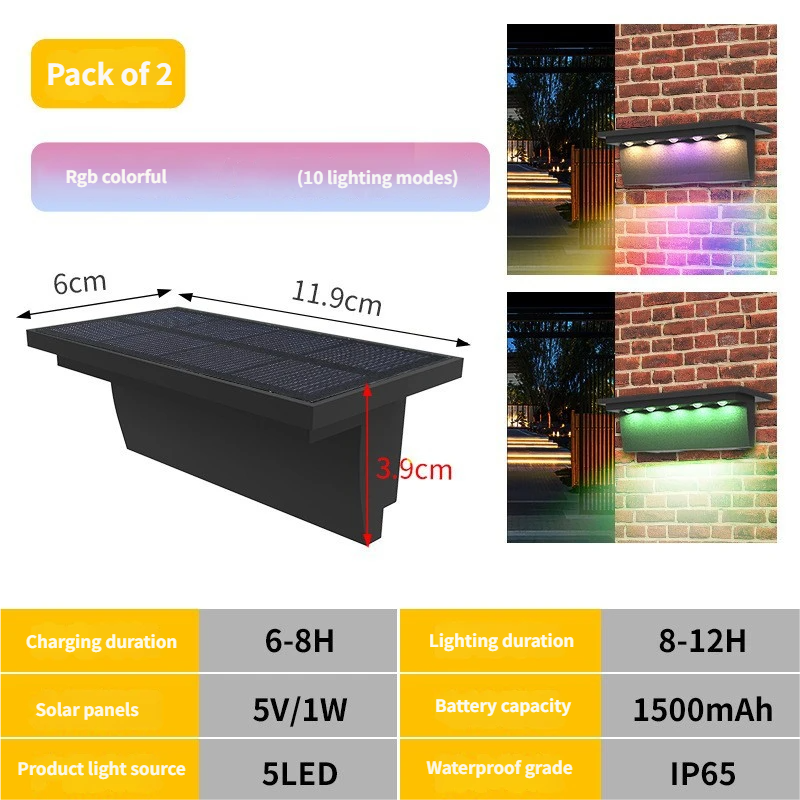 2 pack 5-LED 7-color RGB (10 lighting modes)