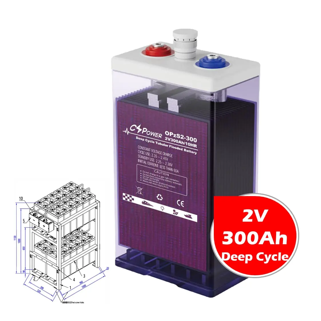 Batería de almacenamiento de energía CSPower 2V300Ah OPzS para almacenamiento de uso doméstico Re:Greensun 6OPzS300 ZYL 6OPzS300