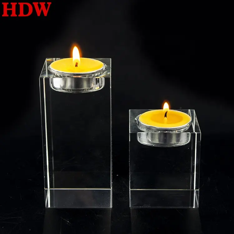 Pujiang vendita calda tavolo rettangolare candeliere tealight in cristallo massiccio portacandele trasparenti per bomboniere