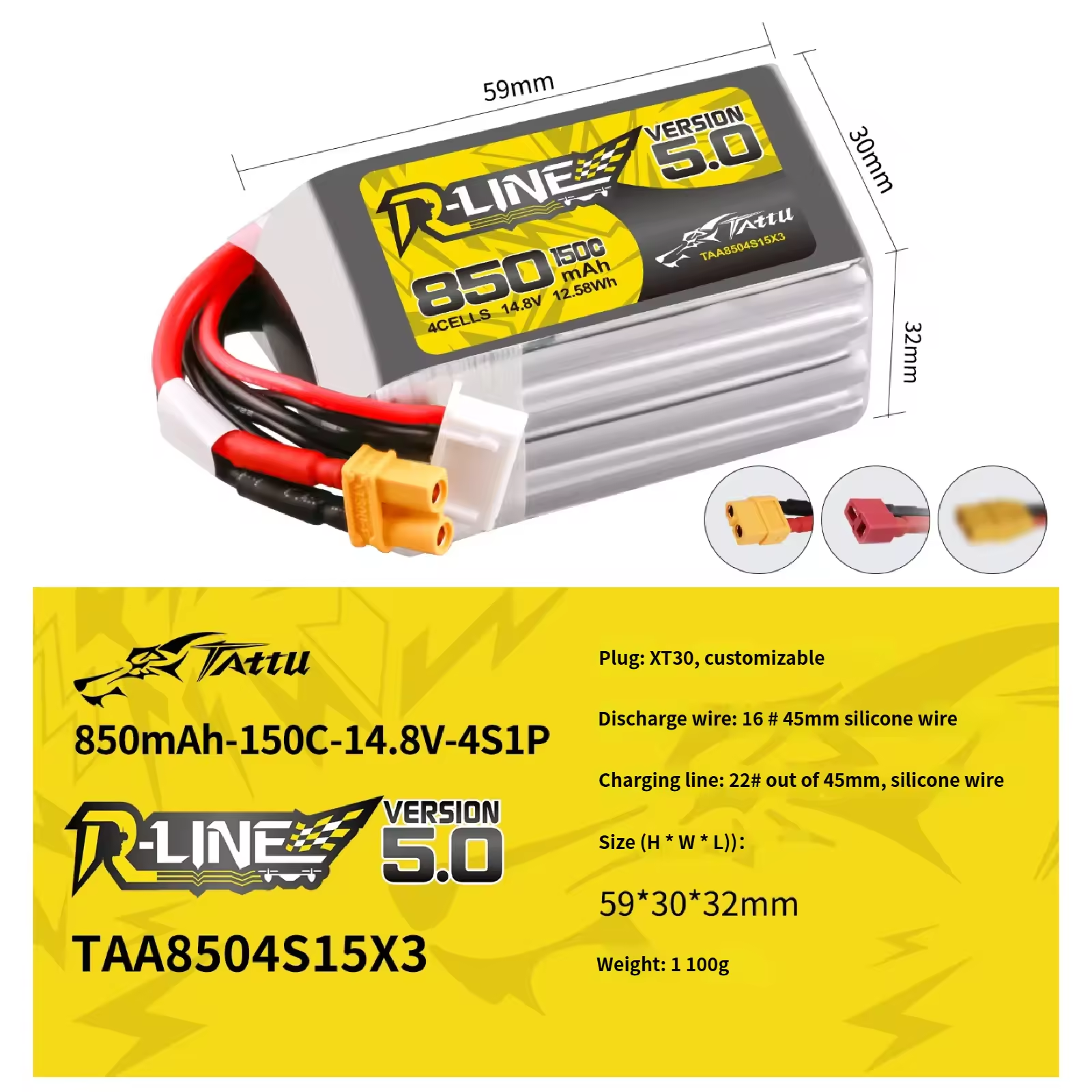 850mAh-150C-14.8V-4S1P-XT30
