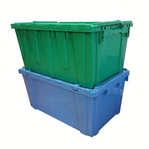 Contenedores de tapa adjunta de almacenamiento de plástico Caja móvil logística de anidamiento resistente - Product Image 1