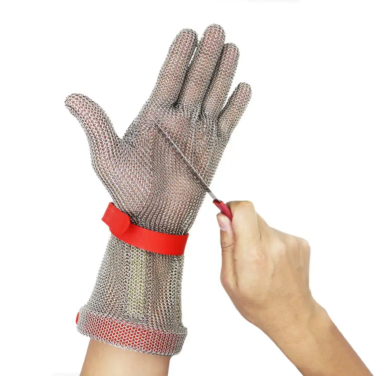 Long Cuff Slaughterhouse Machinery Glass Manufacturing Cut Resistant Level A9 Metal Mesh Safety Gloves For Butcher