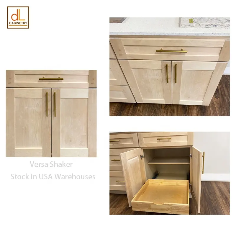 Lijado automático Puertas de madera dura Tabla de cortar de madera Estilo Shaker Cajas de madera sin terminar Venta al por mayor Armarios de cocina RTA