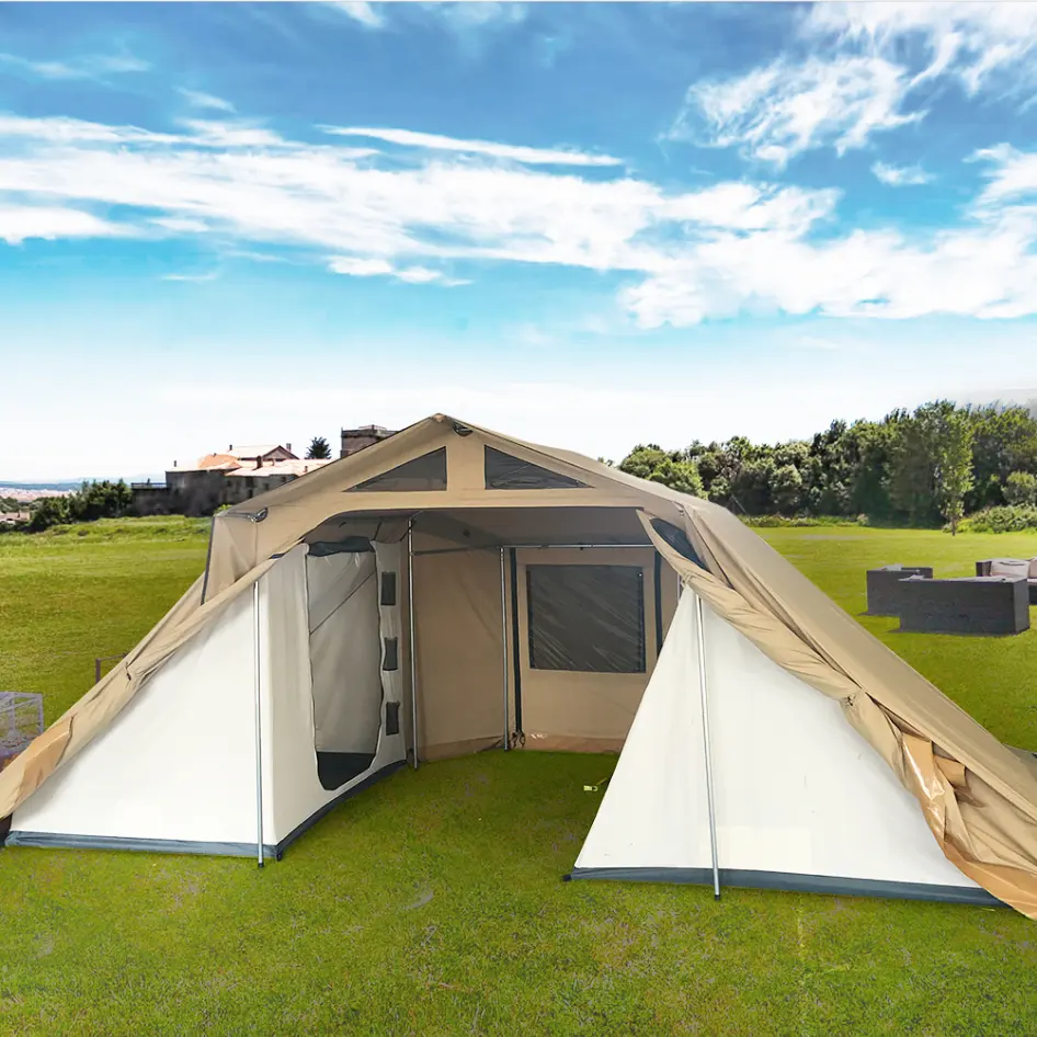 럭셔리 캐빈 캠핑 장비 텐트 4 사람 방수 야외 가족 큰 캠핑 텐트