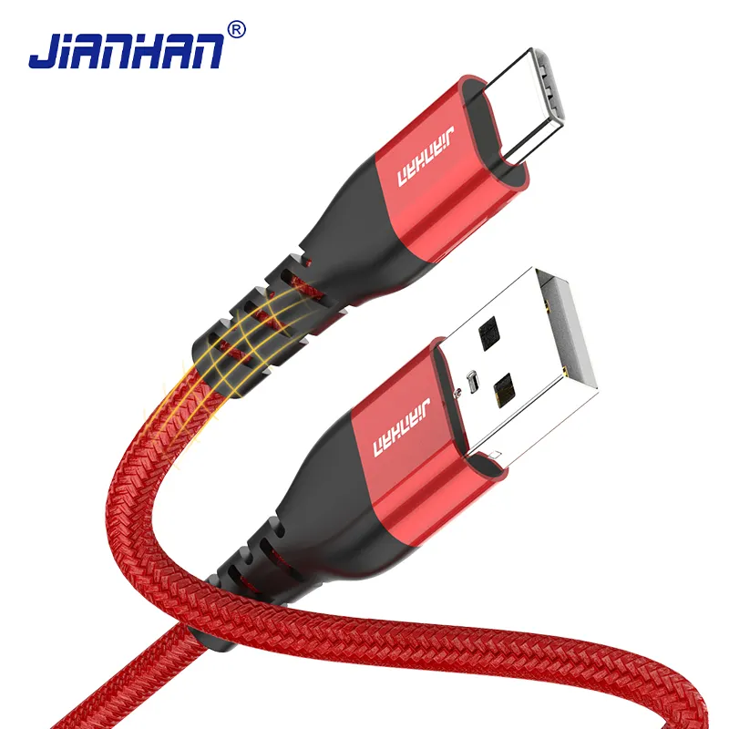 Jianghan Kabel Pengisi Daya Silikon 3A, Kabel Pengisian Daya Tipe C Usb untuk Android