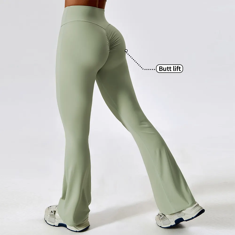 MIQI cintura alta Bootcut cuatro vías estiramiento mujeres Scrunch Flare entrenamiento correr Fitness gimnasio Leggings inferior pantalones de Yoga