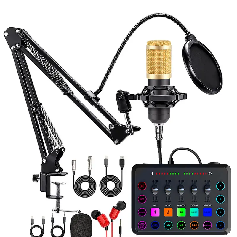 ISong OEM Soporte BM 800 micrófono de condensador de estudio Kit de micrófono bm800 MIC con tarjeta de sonido V8