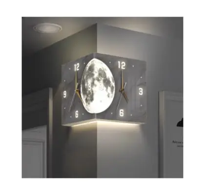 दीवार घड़ी आधुनिक चमकदार कोने की दीवार घड़ी वर्ग लाइंगरूम सजावट सरल डबल पक्षीय घड़ी
