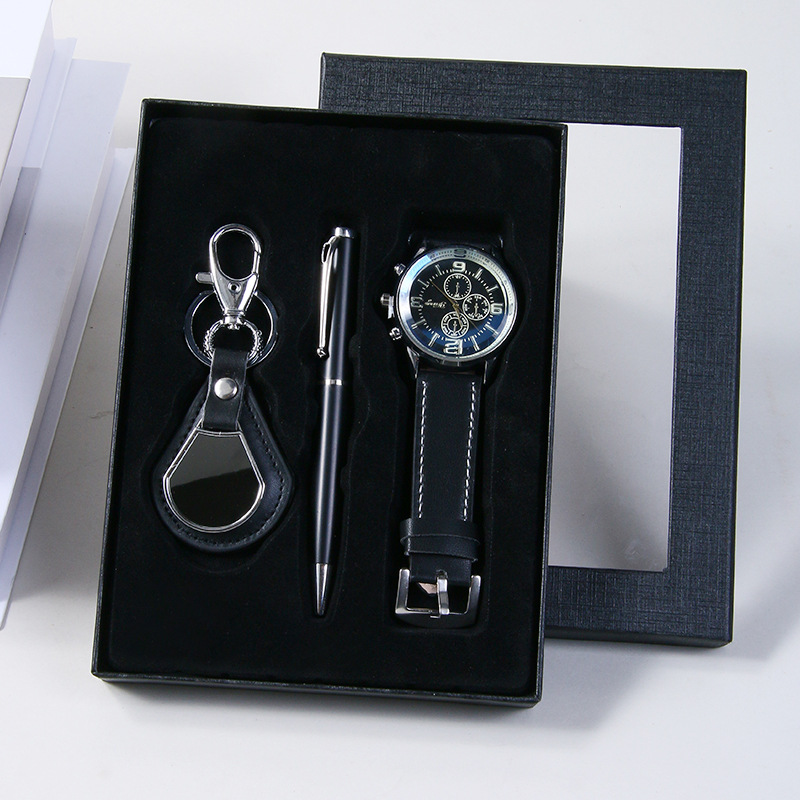 4-piece black set (watch, keychain, pen, and exquisite gift box)