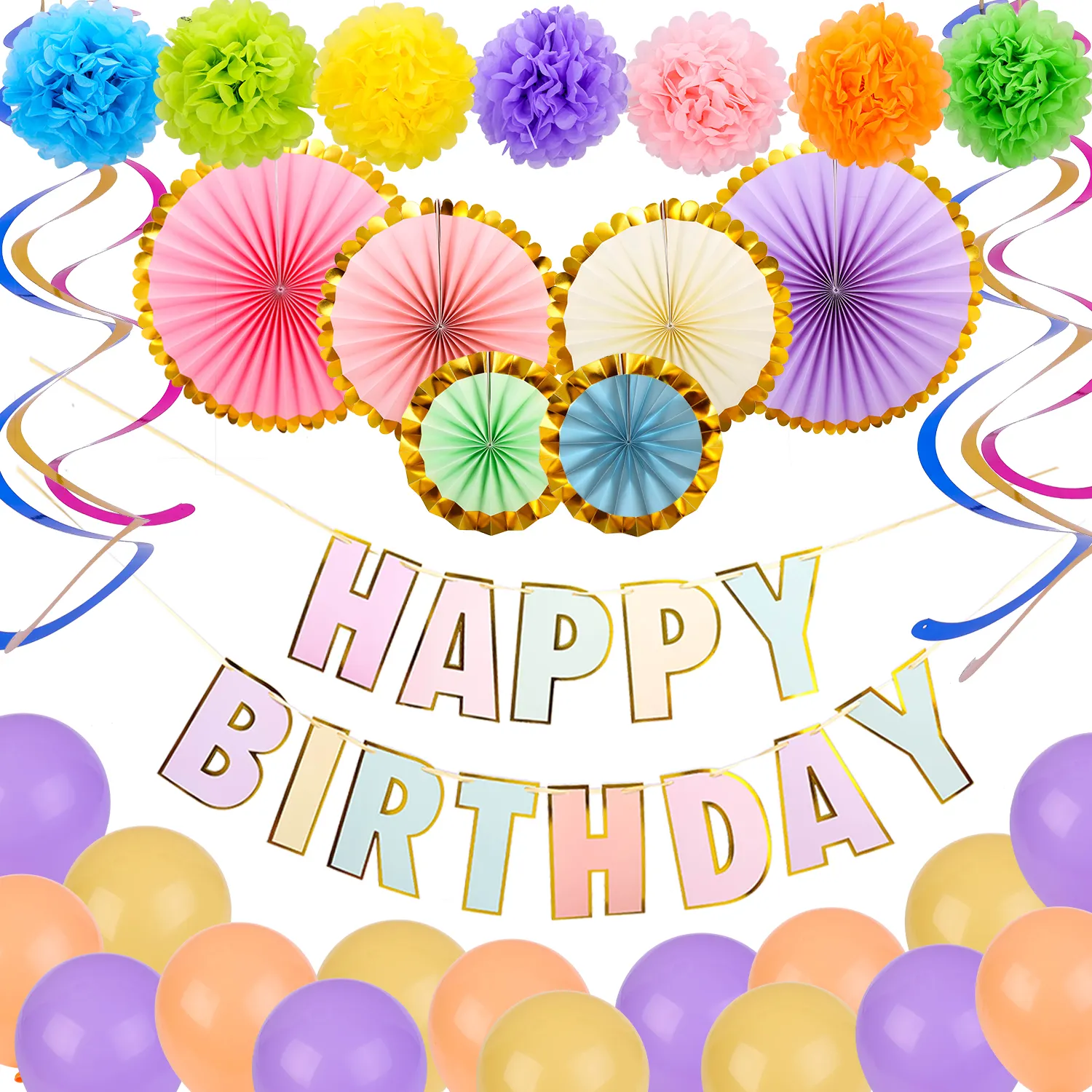Carta di Compleanno Banner Tessuto di Carta A Nido D'ape Pom Pom Decorazioni Festa Di Compleanno Felice