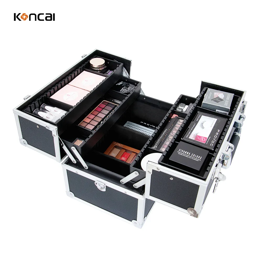 KONCAI FAMA usine personnalisée haute capacité multi-fonctionnelle Portable trousse de maquillage sac en aluminium boîte à cosmétiques professionnelle