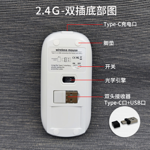 Logo personalizzato a buon mercato prezzo 1600 DPI 2.4G e BT ricevitore del Computer Super sottile ottico tipo-C USB Mouse Wireless per PC portatile - Product Image 5
