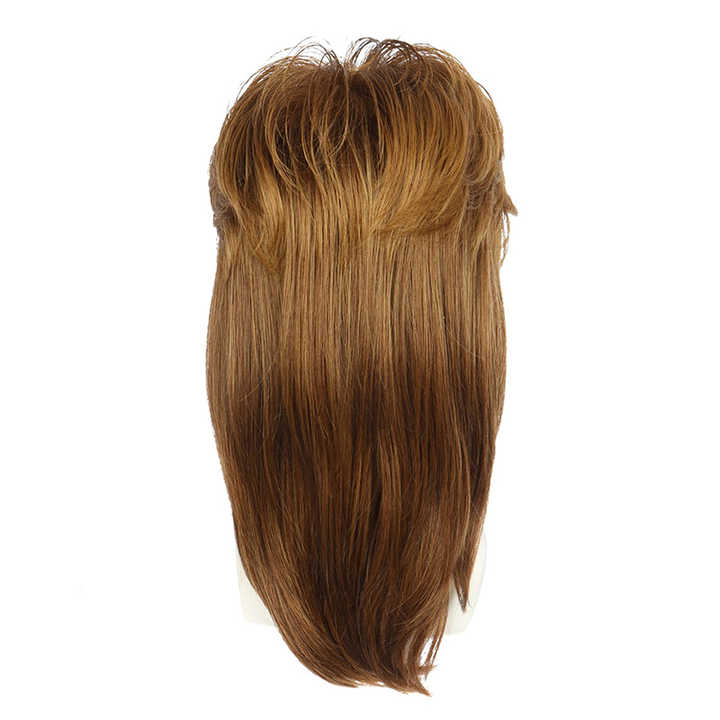 Kaneles Mullet Brown Black 80's Rock Mullet Adult Men's Party Synthetic Wig Fluffy Short Curly Head Cover