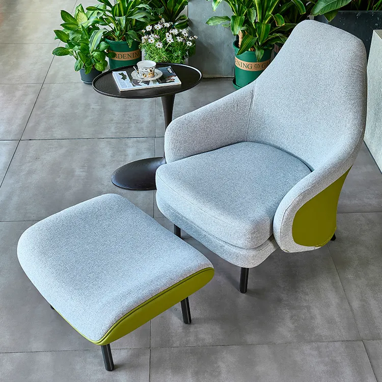 Minimalista cómodo salón perezoso Relax sofá acento tela sillón con pie otomano Pedal silla reclinable