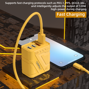 120w黄色充电器usb-c 4端口快速Usb壁式充电器c型便携式模块Pd快速Usb Gan充电，带iphone电缆组 - Product Image 2