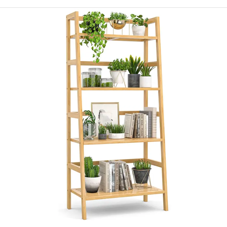 Escalera de bambú de 4 niveles personalizada, estantería multiusos para oficina, sala de estar, Biblioteca
