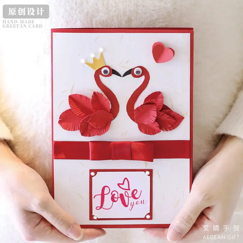 Carte 3d Quilling Paper Cut Flamingo Birthday Invitation Wedding Card Folder Valentin Day Cards
