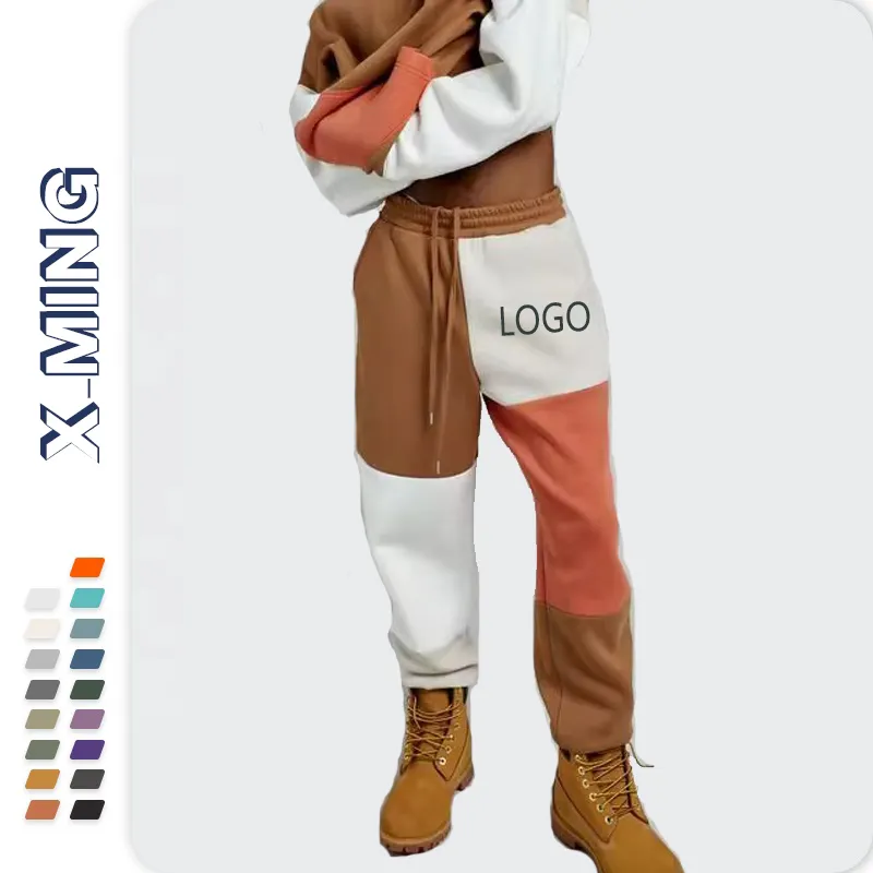 Calças de treino unissex com ajuste solto, calças de algodão e lã com logotipo personalizado, calças de moletom unissex com cores