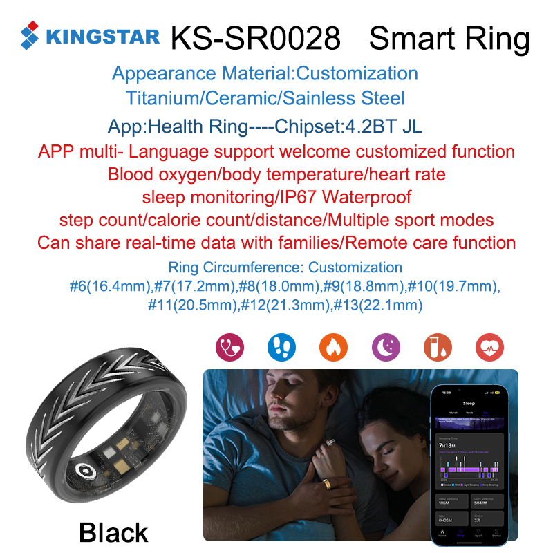 Anillo inteligente de salud, sueño y fitness Black-Kingstar-SR0028-AI