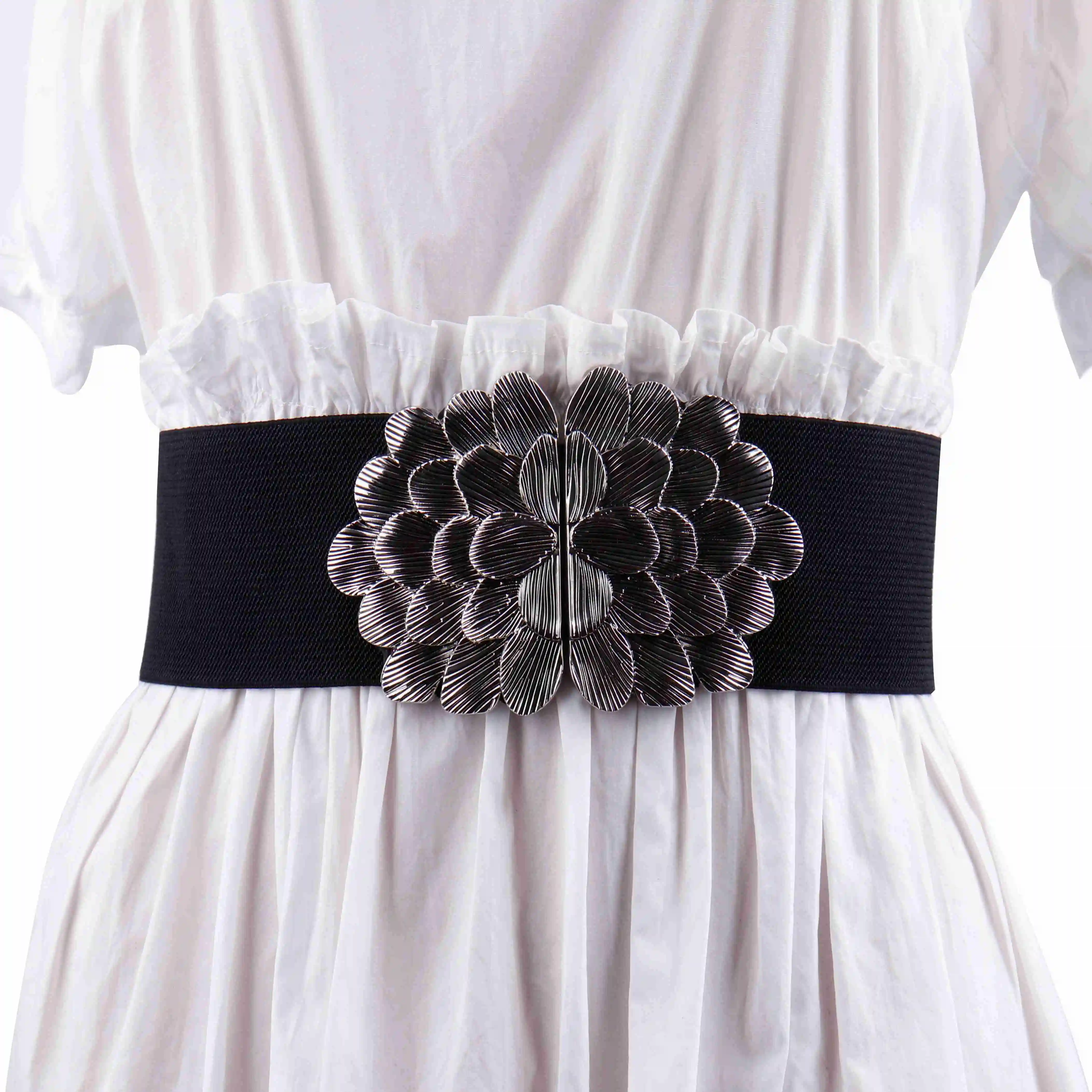 Ceintures de verrouillage en alliage métallique Vintage en forme de plume pour femmes, ceinture élastique extensible pour robe