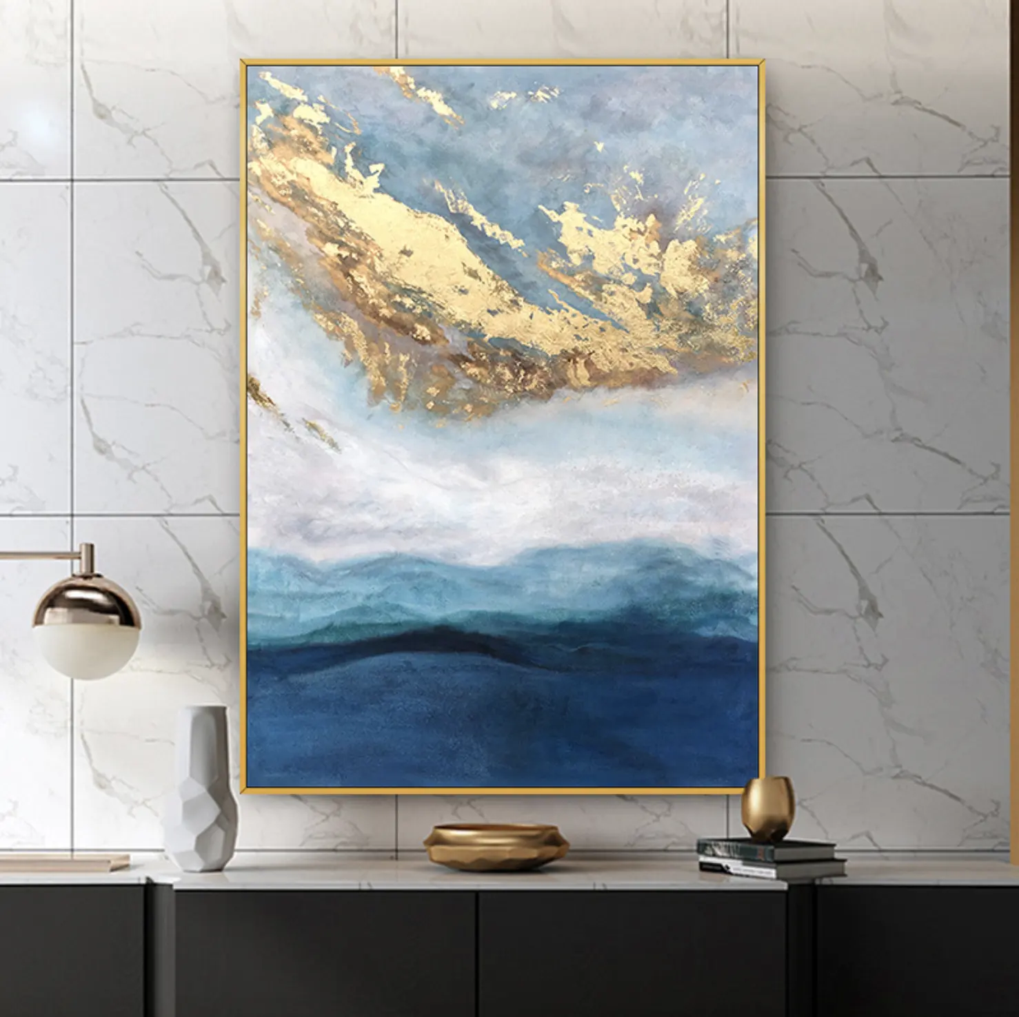 100% Dipinto a mano Moderno di stile Blu Paesaggio Marino Immagini di Arte Astratta Della Decorazione Della Parete Della Pittura A Olio su Tela di Canapa