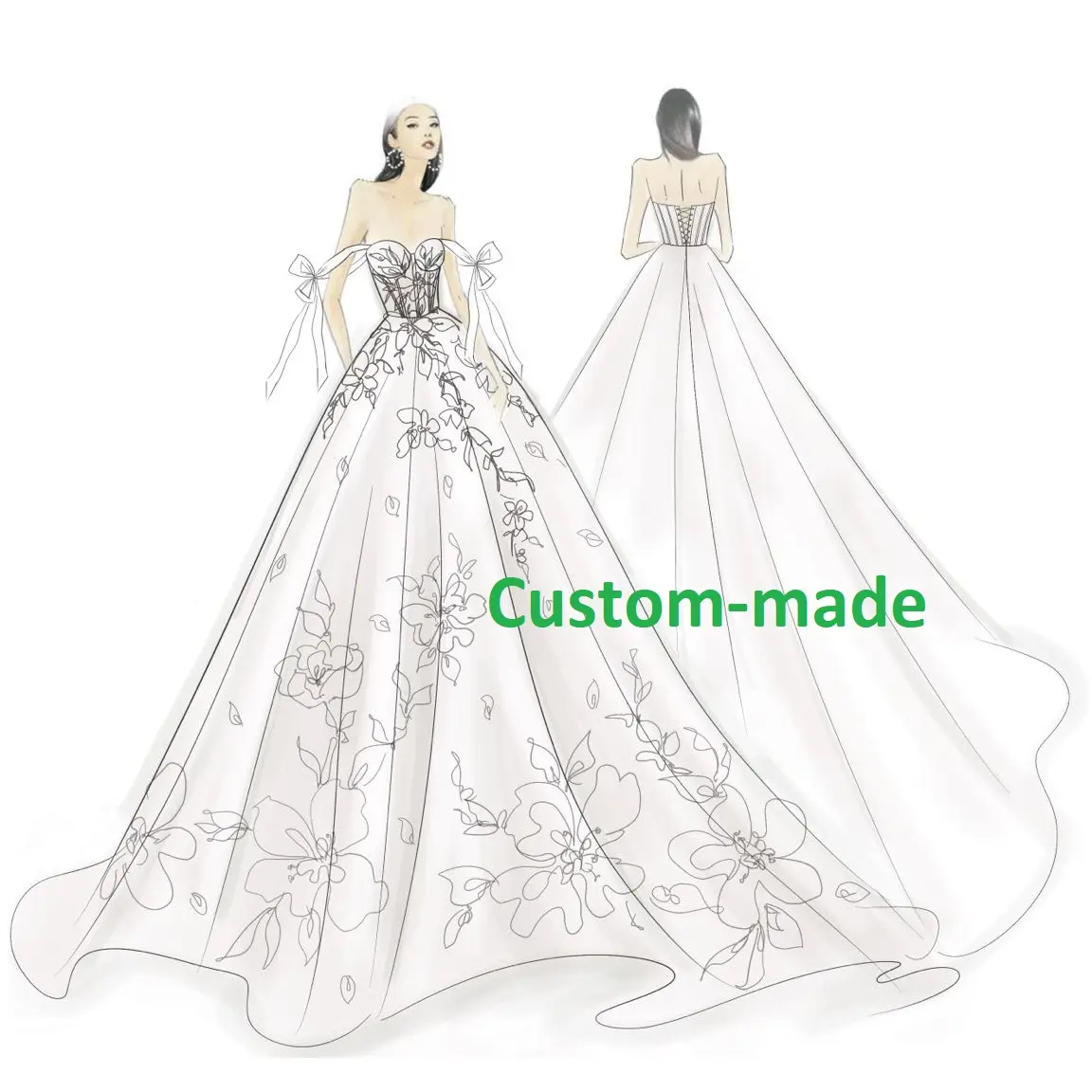 فستان زفاف بتصميم مخصص فستان زفاف فستان مخصص خدمة عبر الإنترنت Guangdong factory