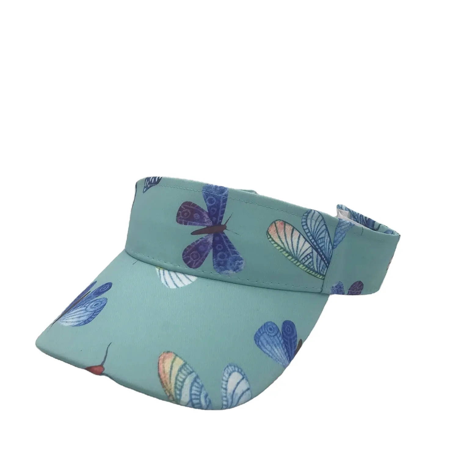 Koşu güneşlik şapka sıcak satış özel nakış logosu kelebek baskı kumaş yaz visor özel güneşlik kapağı