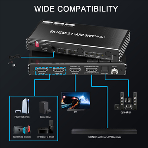 工厂8K HDMI开关4K120Hz HDCP 2.3 2x1 HDMI开关支持带音频EARC SONOS 2端口hdmi kvm开关的视频切换器