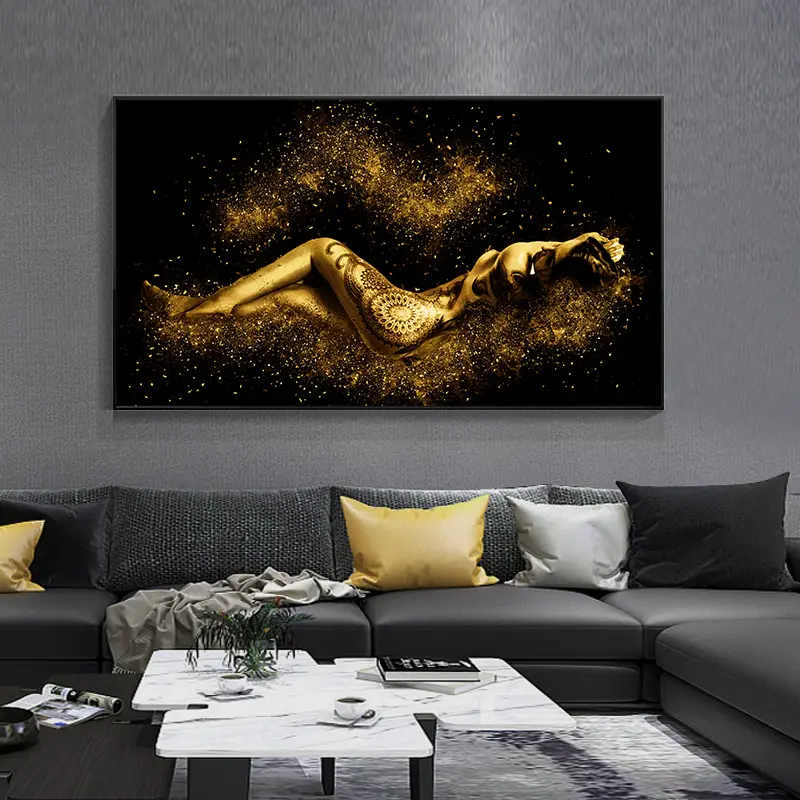 Nero e oro astratto Sexy donne Nude figura del corpo pittura a olio su tela poster e stampe Wall Art Canvas Art Painting