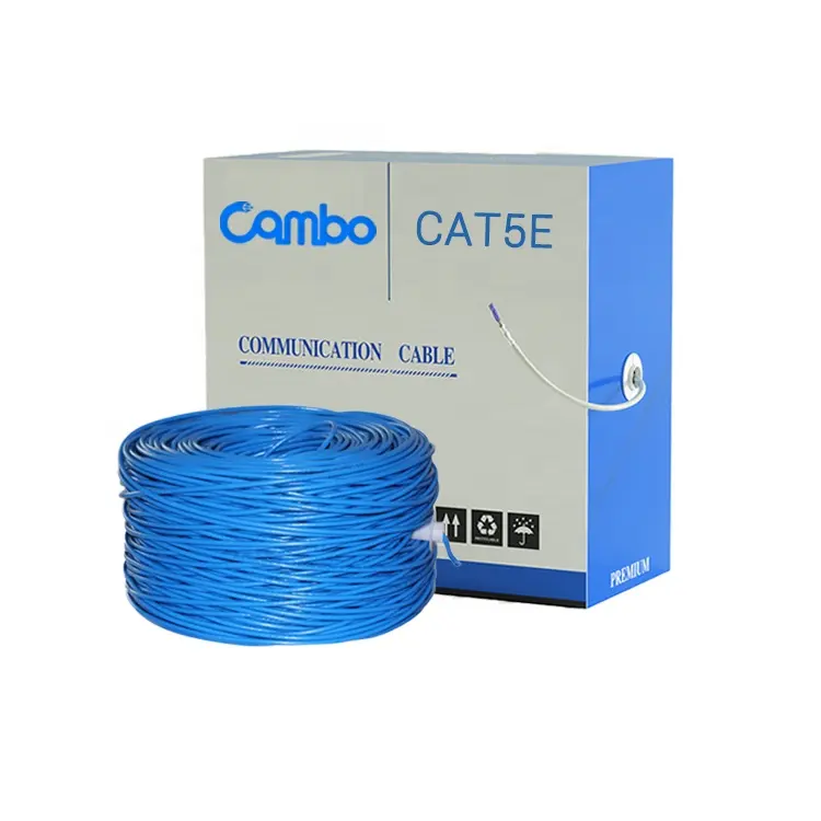 OEM Cat5e UTP Cat5e kabel Lan jaringan dalam ruangan CCA atau 100% tembaga cat5e 4 pasang kabel eternet PVC