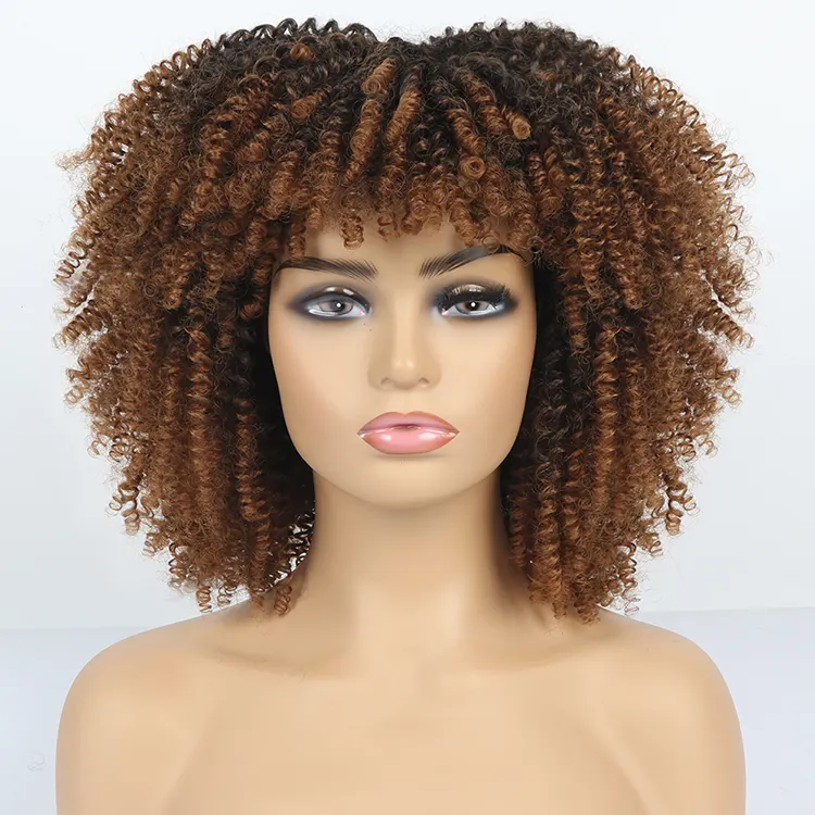 Fornitore di vendita caldo con la frangetta grande capelli lisci corti parrucche per le donne nere ricci fascia parrucca crespa naturale afro parrucche