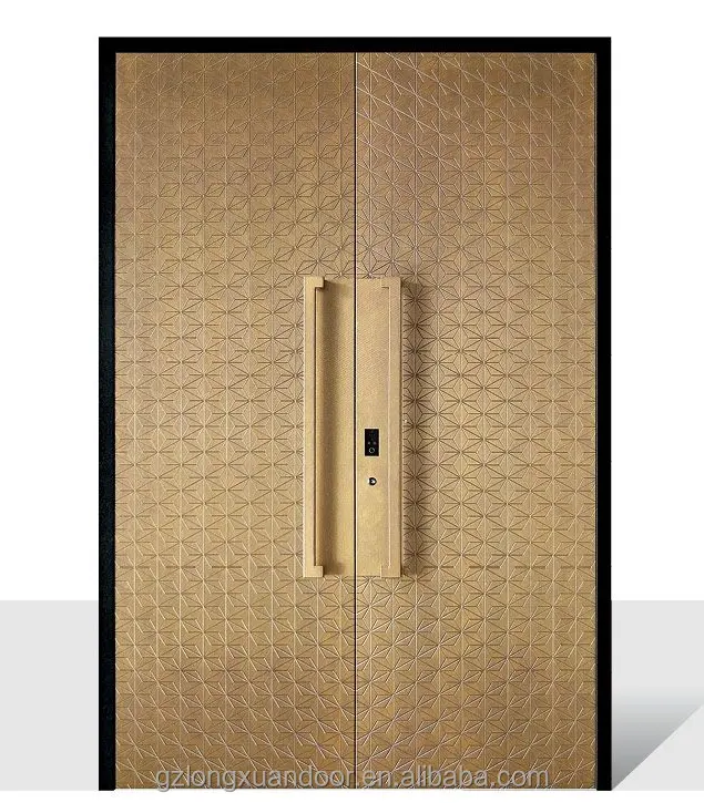 תעשיית הדלתות של LONGXUAN 2024 עיצוב חדש מודרני כניסה חיצונית דלת כפולה מגולפת דלת אבטחה מאלומיניום חסינת כדורים