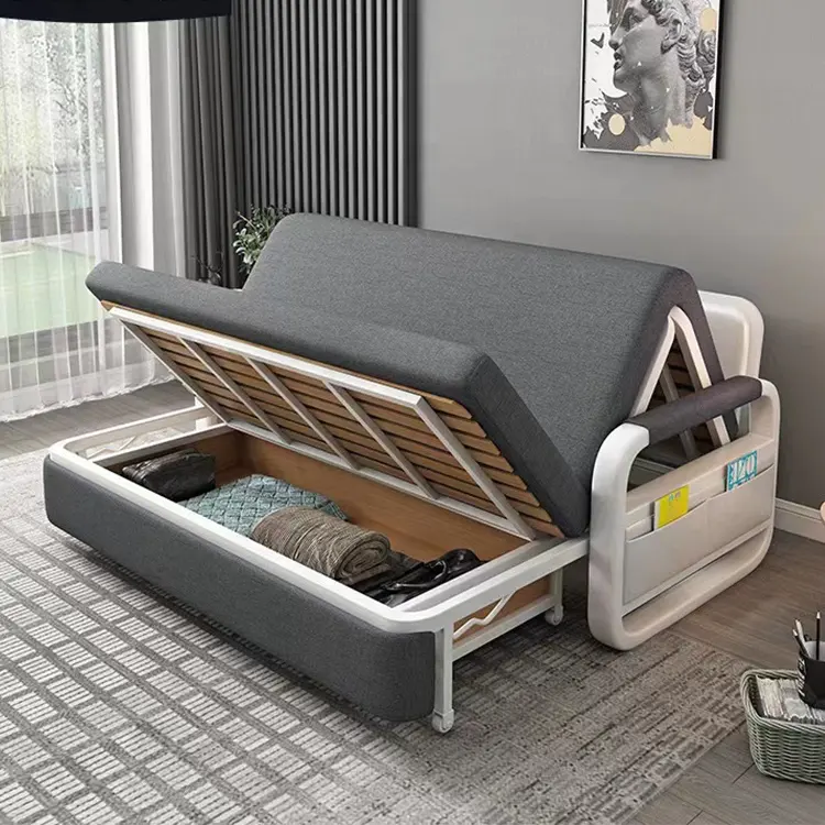 Современный тканевый складной стул для сна, деревянный многофункциональный диван для гостиной, трехместный диван-кровать