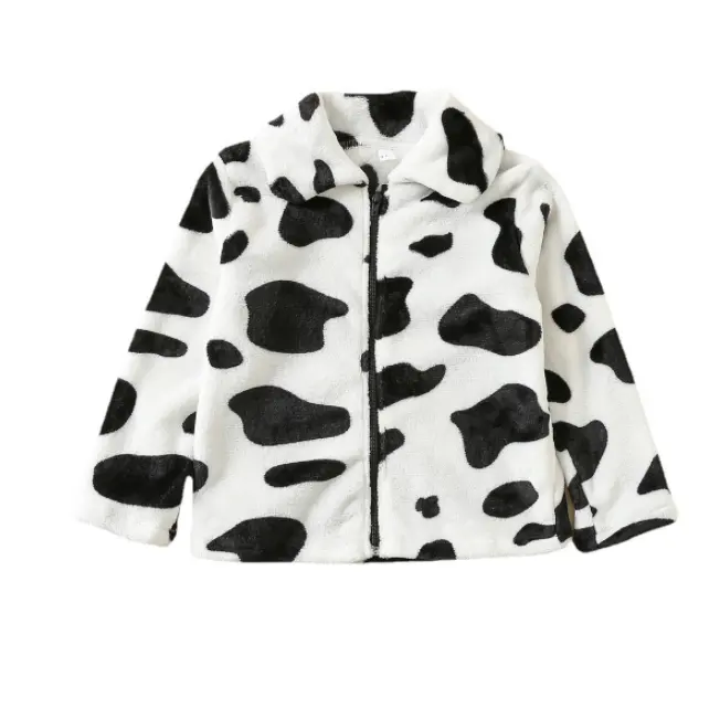 सर्दियों गाय मुद्रित फलालैन कोट आकस्मिक लंबे बाजू बुना हुआ घिसना बच्चों के कपड़े बच्चों के लिए लड़की कोट