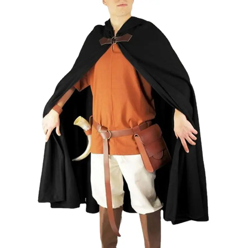 Disfraz de vampiro pirata, traje de LARP para adultos, capa de caballero Medieval, capa de Guerrero, capucha, bata de Halloween para hombres de 100cm