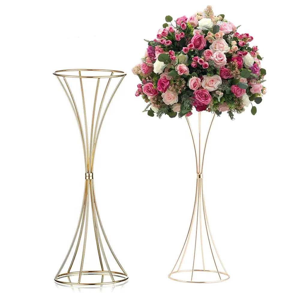 Suporte de metal dourado para flores, peça central de mesa para casamentos, material de decoração, vaso de flores dourado