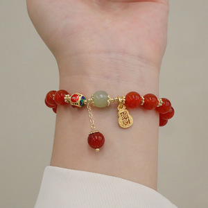 2024 แฟชั่นหญิงเครื่องประดับสร้อยข้อมืออาเกตสีแดงธรรมชาติ Hotan หยกชอลซิโดนีถั่วลิสงโชคดีมือสตริงอะคาเซียถั่วทองบัตตา - Product Image 5