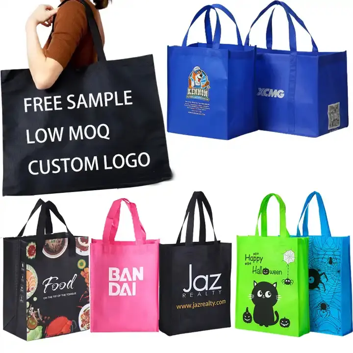 Benutzer definiertes Logo schwarz weiß Farbe Vlies Einkaufstasche bedrucktes Rohmaterial laminiert für Vliesstoff Einkaufstasche