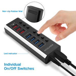 RSHTECH热USB集线器3.0分路器多USB 3.0集线器USB 7端口多端口集线器电脑配件，带电脑电源适配器 - Product Image 4