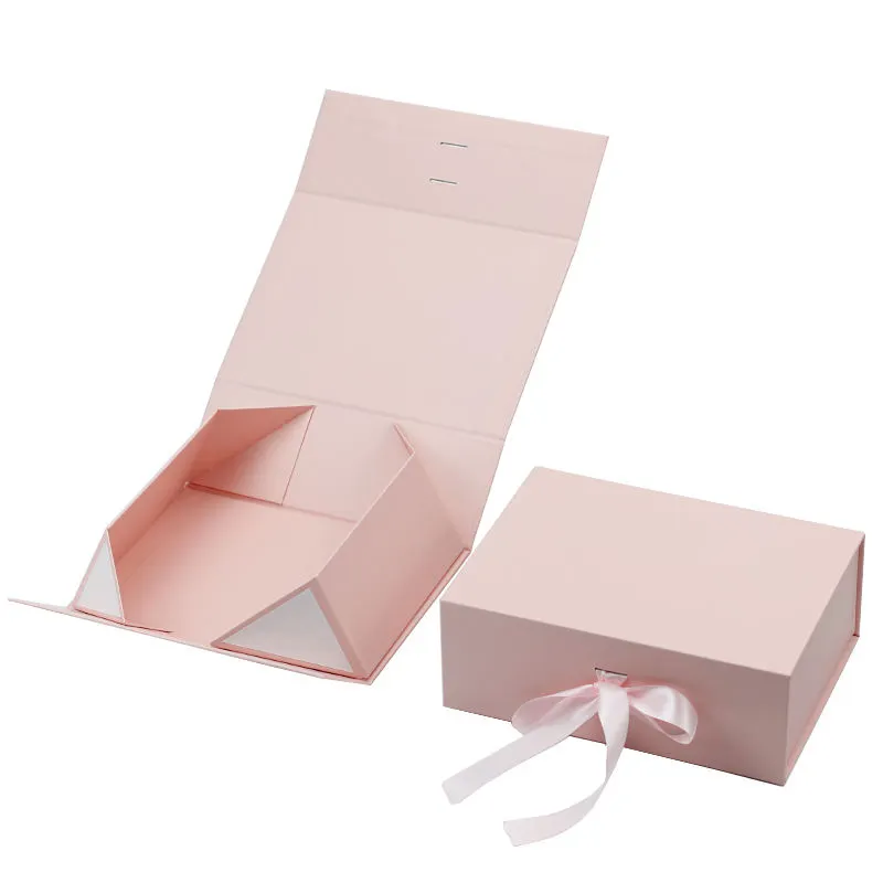 Impresión personalizada degradable rígido plegable de papel rosa embalaje imán tapa de cierre de cartón caja de regalo magnética plegable con logotipo