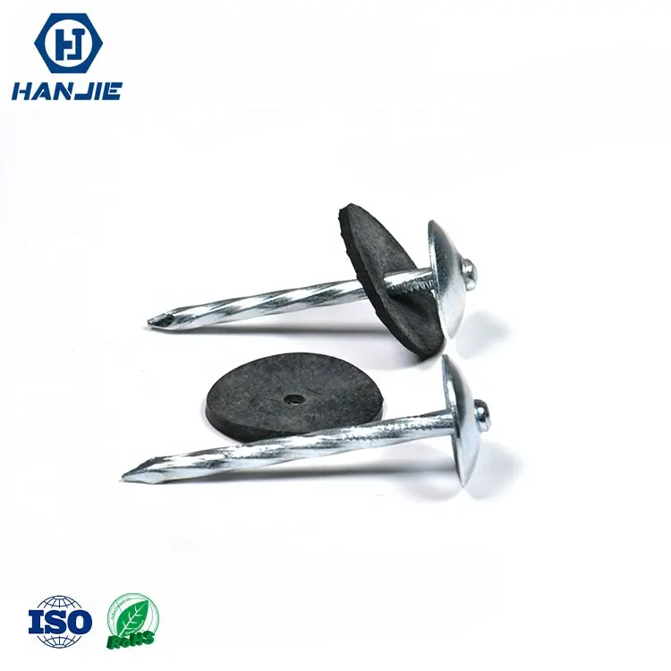 Hanjie fornitura in acciaio zincato zincato 1/4 bobina rondella di gomma testa dell'ombrello chiodi per coperture a filo comune