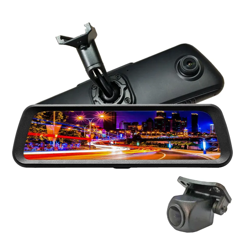 Vente chaude AHD 1080P double objectif SONY 170 degrés grand Angle DVR boîte noire 9.66 pouces écran tactile voiture rétroviseur caméra ensemble