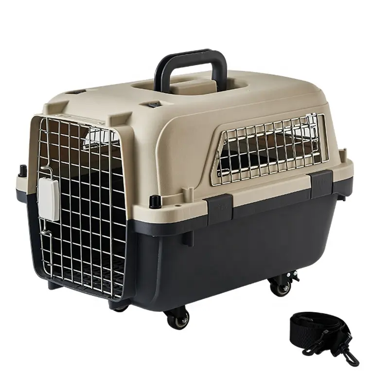 Fabrika fiyat taşınabilir havayolu onaylı tel kapı plastik Pet kedi yavru köpek seyahat taşıyıcısı kafes sandık kulübesi
