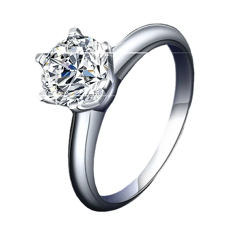 S925 แหวนเงินสเตอร์ลิง Mosang แหวนหินแหวนผู้หญิงคลาสสิกหกกรงเล็บมงกุฎข้อเสนอ