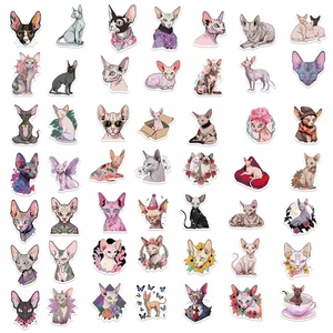 50pcs Paket Stiker Hewan Tahan Air PVC Kucing Sphynx untuk Anak-anak Laptop Koper Notebook Botol Gelas Sepeda Dekorasi - Product Image 4